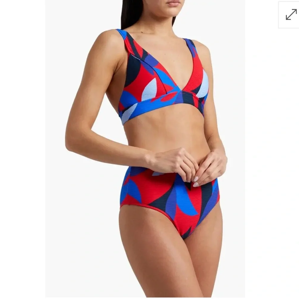 Seafolly Printed Ribbed Triangle Bikini Top - Red, Blue, White 14 NWOT - Picture 2 of 4